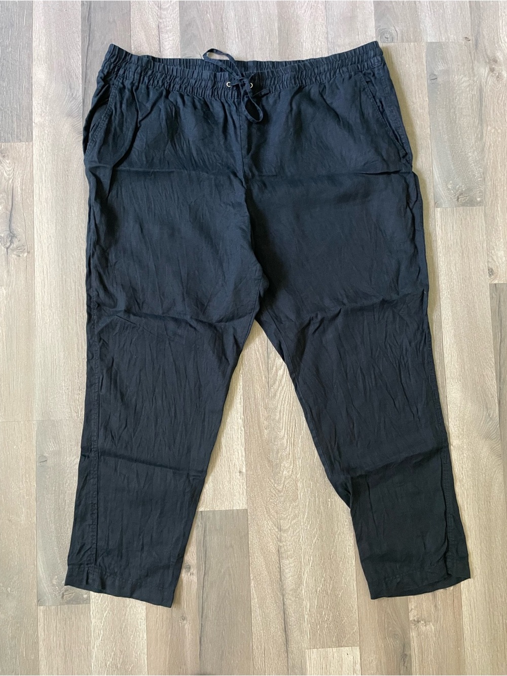 H&M Navy Blue Linen Pull On Drawstring Full Leg Pants - Size XXL
